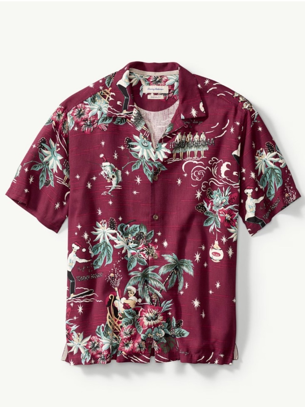 Tommy Bahama Merry Kitschmas Camp Shirt Original Fit Short Sleeve 100% Silk Xmas